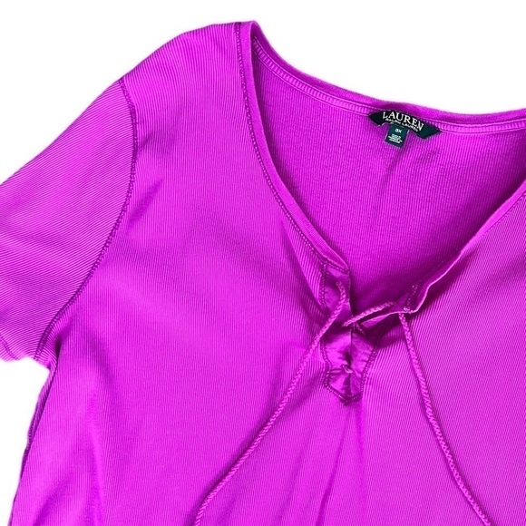 Lauren Ralph Lauren Purple Lace Up Ribbed T-Shirt Size 3X Plus Size - Picture 4 of 17